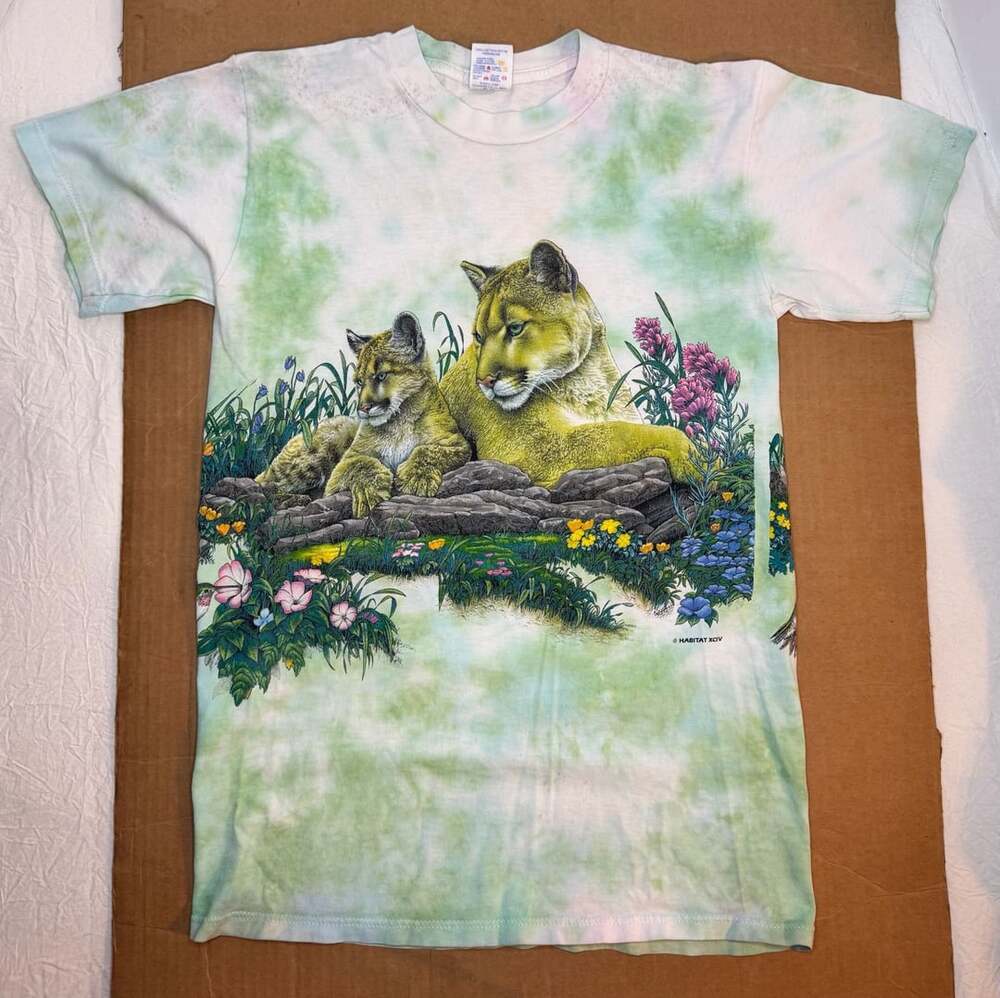 Jerzees Habitat Mountain Lion Cubs Tie Dye T-Shirt Size S